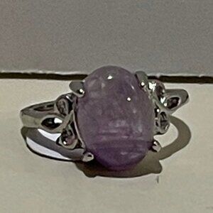 Intricate Silver Ring with Oval Purple Gemstone​
